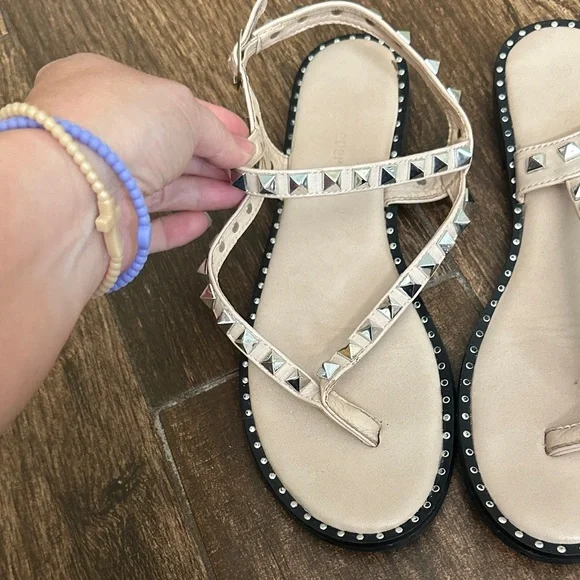 Studded Beige Sandals - Picture 2 of 3